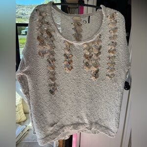 Akemi + Kin Chic White Sweater with Embellished Neckline medium